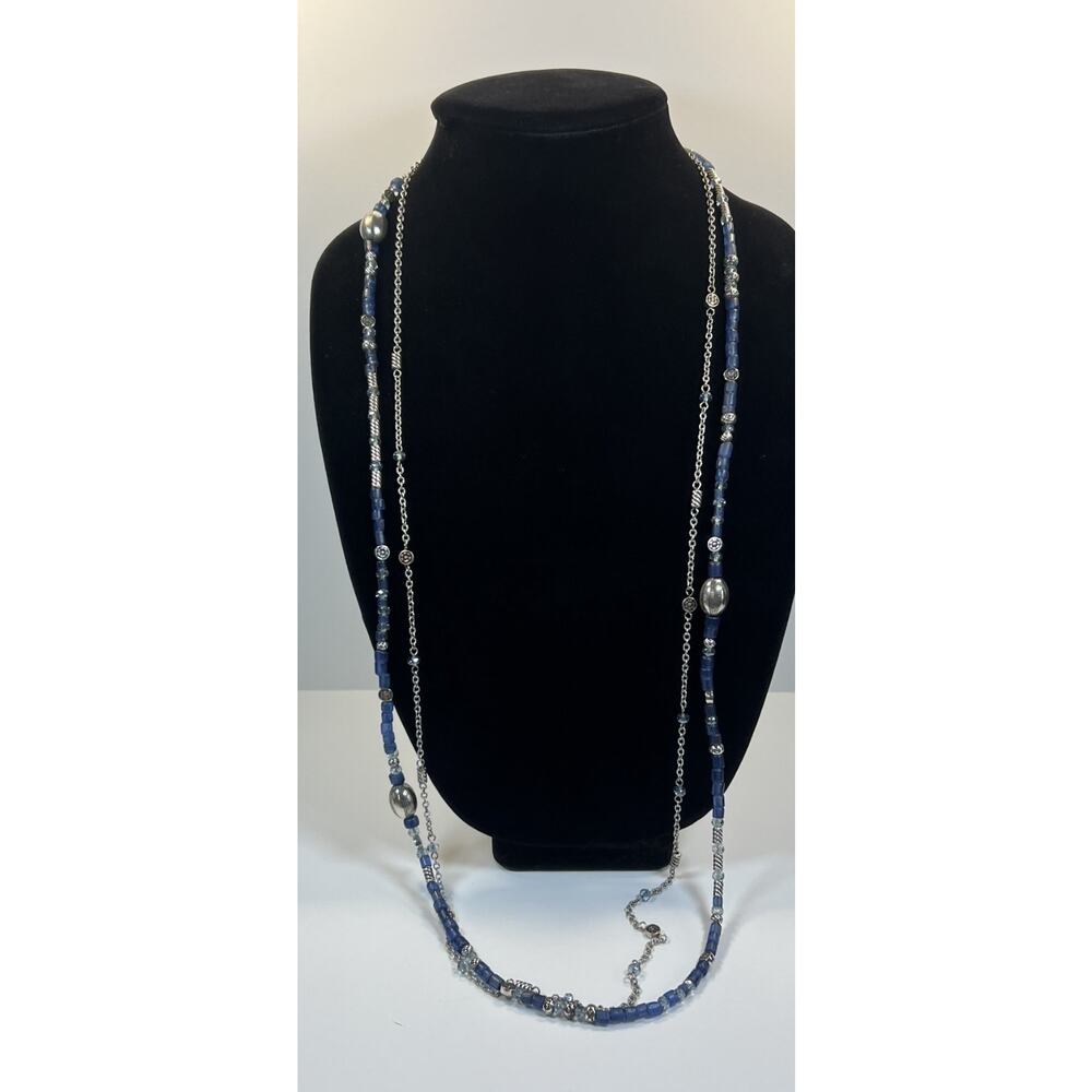 Brighton Deja Blue 2 Strand Silver & Blue Beads Long Statement Necklace 32 in